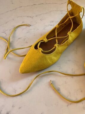 Yellow Faux Suede Old Navy Flats With Tie Detail